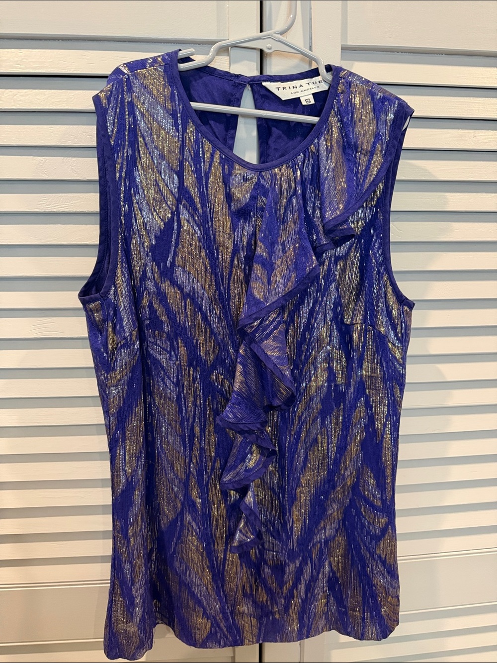 Trina Turk Purple & Gold Ruffle Sleeveless Camisole